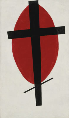 MYSTIC SUPREMATISM (BLACK CROSS ON RED OVAL)