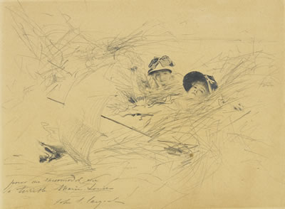 TWO GIRLS RESTING ON A HAYSTACK