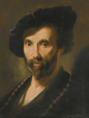 PORTRAIT OF A MAN, HEAD AND SHOULDERS, WEARING A BLUE VELVET CAP AND GOLD CHAIN by Jacques Rousseaux - Auction record, sale price, and art valuation. Compare with similar artists and explore comparable artworks.