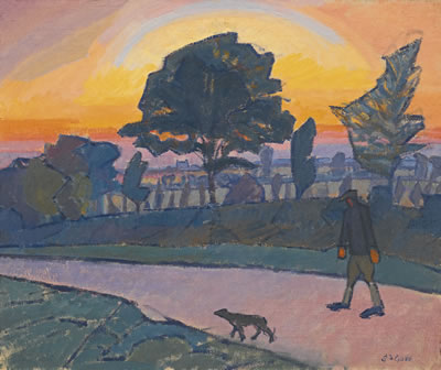 SUNSET, LETCHWORTH, WITH MAN AND DOG