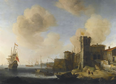 A MEDITERRANEAN HARBOUR, WITH THE DUTCH VESSEL PROFEET ELIAS AT ANCHOR