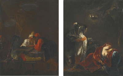 THE SULTANA ASLEEP WITH A SERVANT APPROACHING; CHESS PLAYERS IN A GUARDROOM (2)
