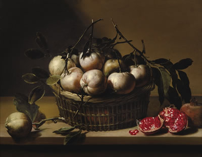NATURE MORTE AU PANIER DE BIGARADES ET GRENADES SUR UN ENTABLEMENT