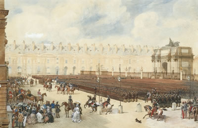 DISTRIBUTION DES ÉTENDARDS AUX CHASSEURS D'ORLÉANS DANS LA COUR DES TUILERIES