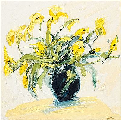 Vase of Yellow Irises and Tulips by Aileen Lipkin - Auction record, sale price, and art valuation. Compare with similar artists and explore comparable artworks.