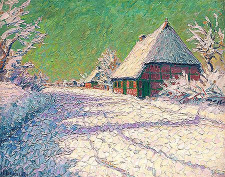 Farm Yard in Snow by Heinrich Blunck-Heikendorf - Auction record, sale price, and art valuation. Compare with similar artists and explore comparable artworks.