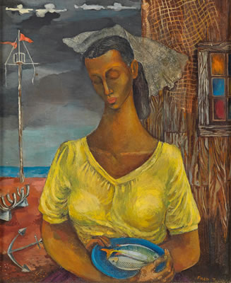 Untitled (Woman with a Fish) by Frederick Douglas Jones Jr - Auction record, sale price, and art valuation. Compare with similar artists and explore comparable artworks.