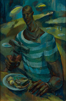 Untitled (Seated Man at Table with Hammer)