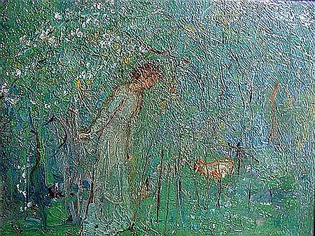 Charterisville Garden with Young Woman & Goat