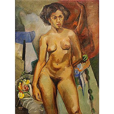 Nude in the Studio, 1949 by Albert Wells - Auction record, sale price, and art valuation. Compare with similar artists and explore comparable artworks.