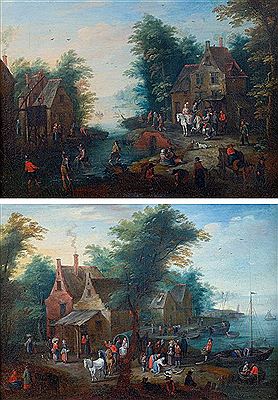 Villages annimés de personnages, en bordure de rivière (2) by Balthasar Beschey - Auction record, sale price, and art valuation. Compare with similar artists and explore comparable artworks.