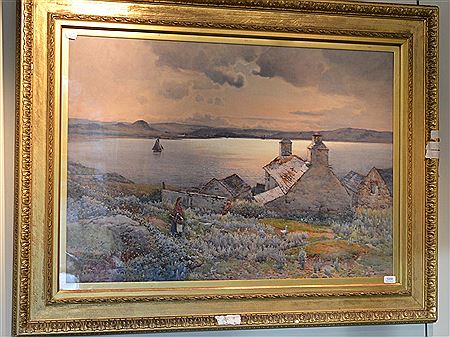 Figure with ducks before a loch-side cottage at duck by Willie Stephenson - Auction record, sale price, and art valuation. Compare with similar artists and explore comparable artworks.