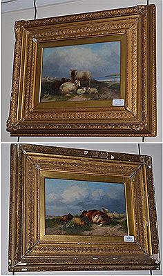 Sheep in a coastal landscape; Cows and sheep on a bank (2)