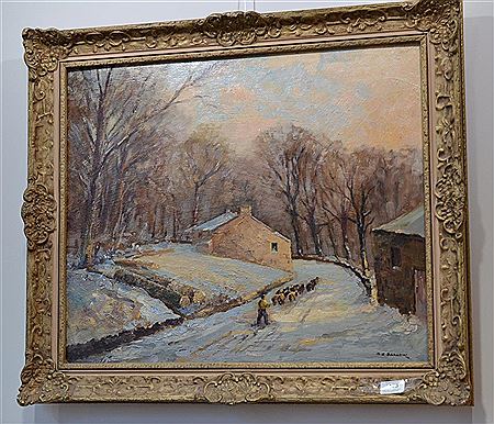 A figure herding sheep towards Jack's farm, Nesfield