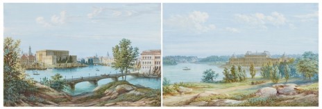 Vy mot Drottningholms slott och Vy från Skeppsholmen mot Stockholms slott