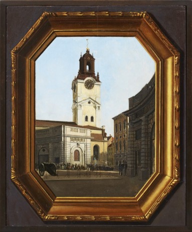 Vy från yttre borggården vid Stockholms slott mot storkyrkan