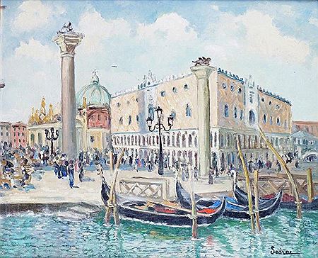 VENISE, GONDOLES AMARRÉES DEVANT LA PIAZZETTA