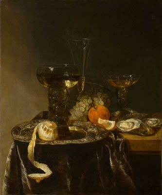 STILL LIFE WITH GLASSES, CITRUS FRUITS AND OYSTERS