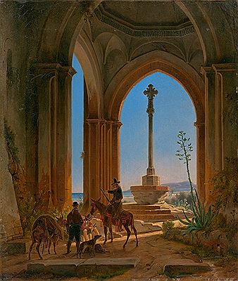 Ruins of a church with resting huntsmen near Valencia