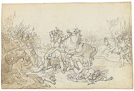Duke Erich the Elder of Calenberg saves Emperor Maximilian in the Battle of Regensburg. Before 1834