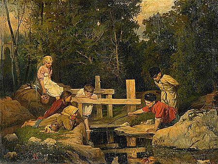 Fishing Children at the Forest Creek