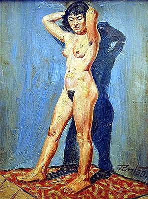 Nude with hands behind head