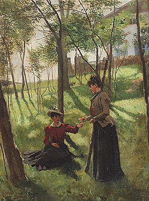 "Zwei Frauen im Garten" by Adolf Georg Friedrich Bock - Auction record, sale price, and art valuation. Compare with similar artists and explore comparable artworks.