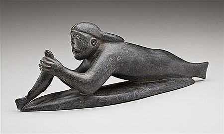Sample artwork by Abraham Pov (1927 - 1994), known for carved stone inuit sculpture,  figures, animals, allegory, mythology, genre - View similar artists and auction records