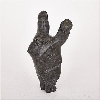 MAN WITH RAISED ARMS LOOKING UP by Solomonie Tigullaraq - Auction record, sale price, and art valuation. Compare with similar artists and explore comparable artworks.