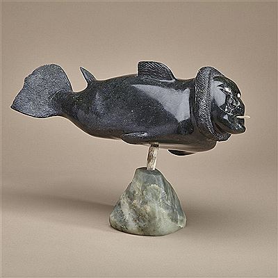MAN TURNED TO FISH by Gideon Qauqjuaq - Auction record, sale price, and art valuation. Compare with similar artists and explore comparable artworks.