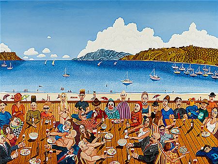 Sample artwork by Mike Morgan (Born 1985), known for naive, surrealist painting - View similar artists and auction records