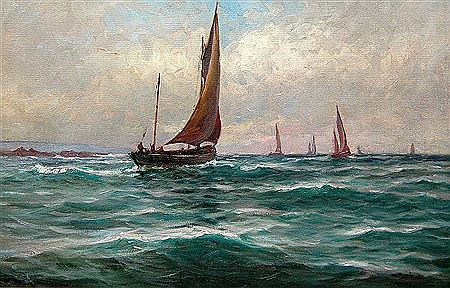 A Fresh Breeze: Herring Boats off the North Coast Banffshire, Scotland