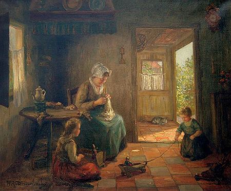 Children Playing in a Cottage Interior