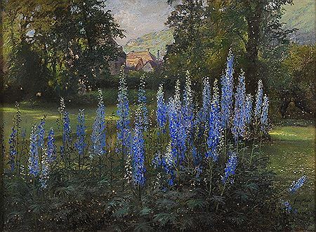 Rittersporn in sonniger Landschaft