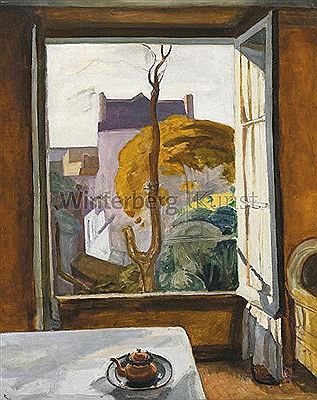 Interieur mit Blick aus dem Fenster auf Dächer in Paris