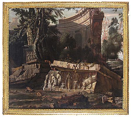 Rustics amongst Roman ruins and a bas relief mausoleum, a hilltop town beyond by William Gowe Ferguson - Auction record, sale price, and art valuation. Compare with similar artists and explore comparable artworks.