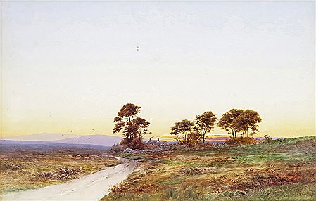 Sunset over a moorland homestead