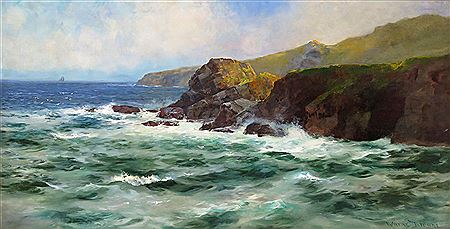 A coastal scene, possibly Tregiffian, Cornwall by Alfred J Warne Browne - Auction record, sale price, and art valuation. Compare with similar artists and explore comparable artworks.