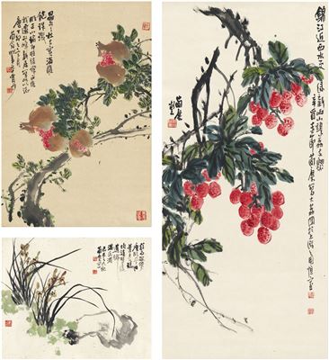 LITCHI POMEGRANATES ORCHID AND ROCK (3 pieces)