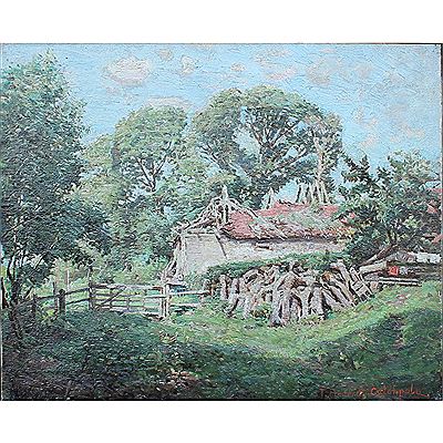 Woodland Landscape with Ruined Farm Buildings by Frederick T Catchpole - Auction record, sale price, and art valuation. Compare with similar artists and explore comparable artworks.