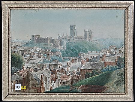 A View Across Durham Roof Tops Towards the Cathedral and Castle