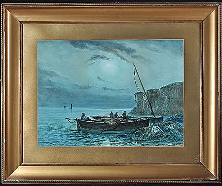 Herring boats under a full moon