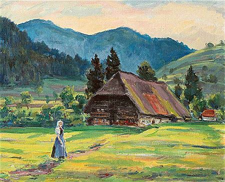 Vogtsbauernhof with young peasant woman