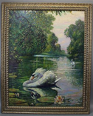 Lake scene with swans by Benjamin Kelman - Auction record, sale price, and art valuation. Compare with similar artists and explore comparable artworks.