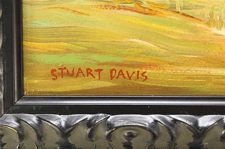 Landscape with cottage and stream - auctioned 12/06/2018 - Stuart Davis signature example for authentication verification from auction lot 5300181