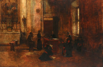 Church interior with children, 1877
