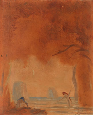 Moonlit landscape with two figures