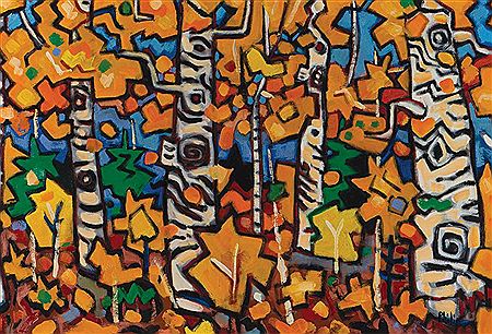 "Fall Birches #3" by Philip Barter - Auction record, sale price, and art valuation. Compare with similar artists and explore comparable artworks.