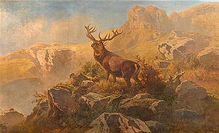 Gebirgslandschaft mit Hirsch