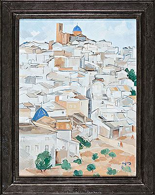 View of a village by Alfred Figueras - Auction record, sale price, and art valuation. Compare with similar artists and explore comparable artworks.